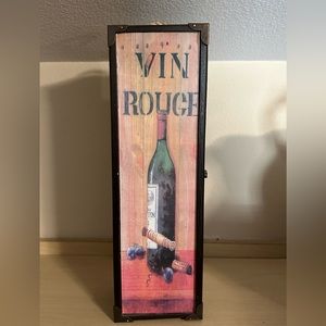 Greenbrier Wooden Wine Box Vin Rouge Motif Metal Hinged Corners Rope Handle Deco